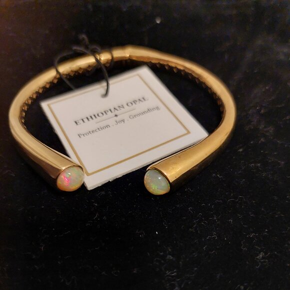 Shivam Ethiopia Opal 14kt Gold Plated Sterling Silver Cuff Bracelet NWT - Picture 1 of 3